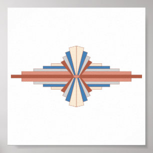 Art deco elements in rose gold, brown & blue poster