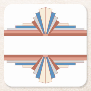Art deco elements in rose gold & hazy blue 10d square paper coaster