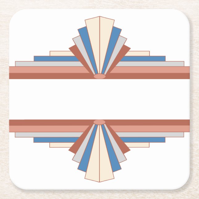 Art deco elements in rose gold & hazy blue 10d square paper coaster (Front)