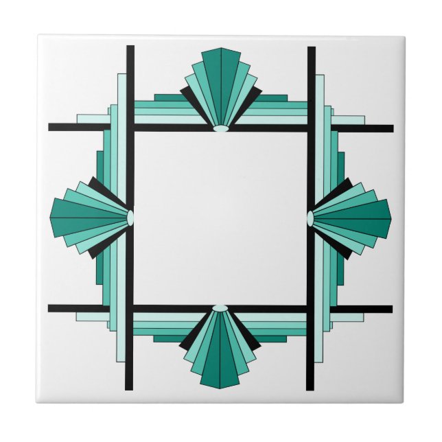 Art deco elements in teal green and black tile (Front)