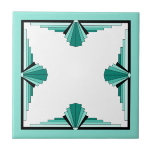 Art deco elements in teal green and black tile