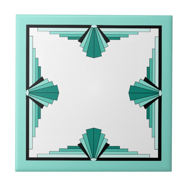 Art deco elements in teal green and black tile (Front)