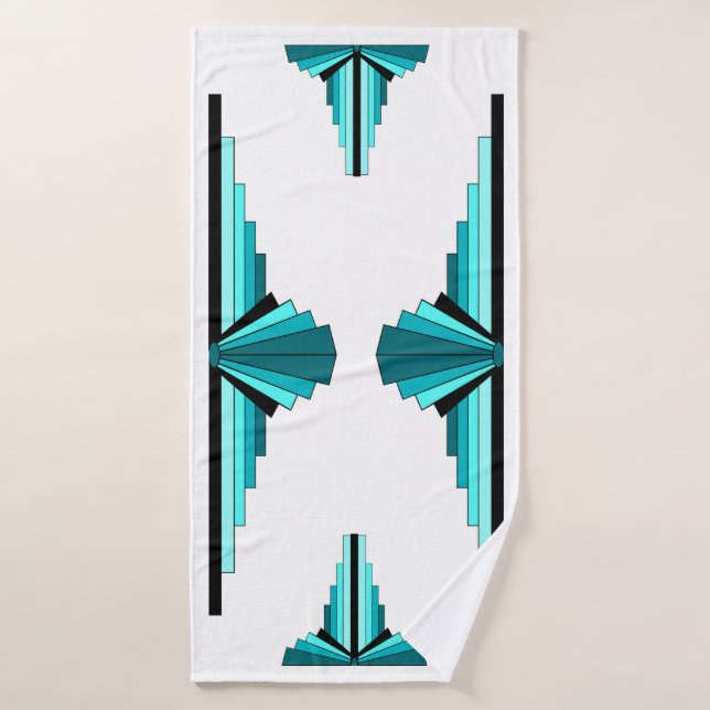 Art deco elements in teal green bath towel (Bath Towel)