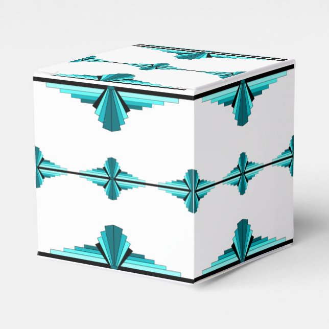 Art deco elements in teal green favor box (Front Side)