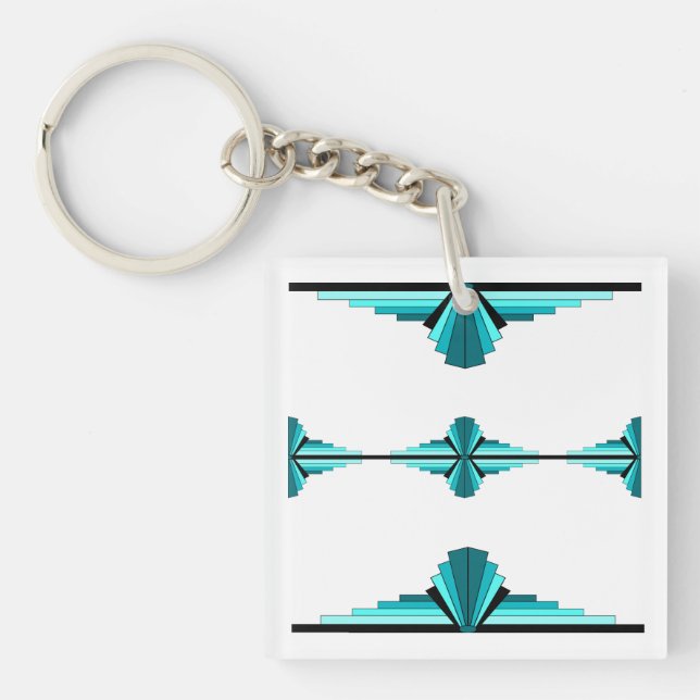 Art deco elements in teal green key ring (Front)