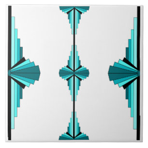 Art deco elements in teal green tile
