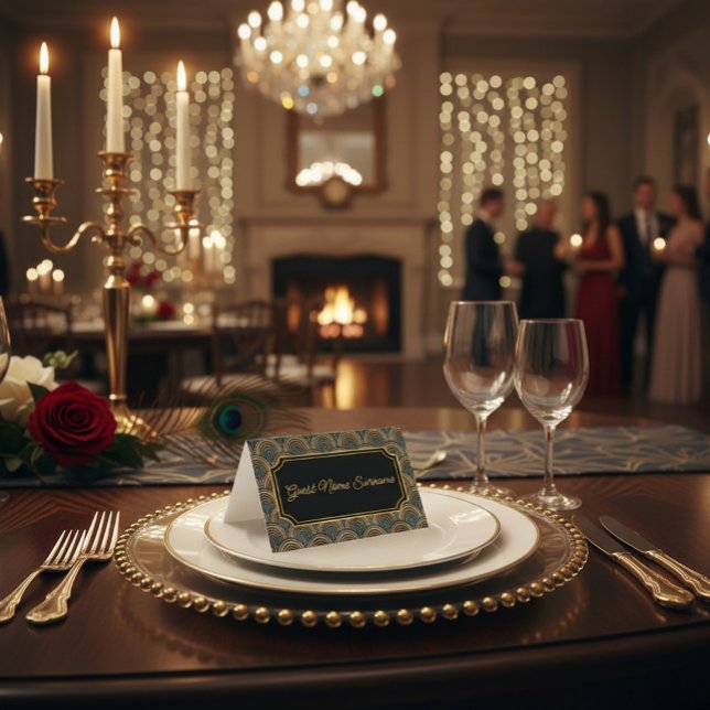Art Deco Embroidered-Style Folded Table Name Card (Créateur téléchargé)