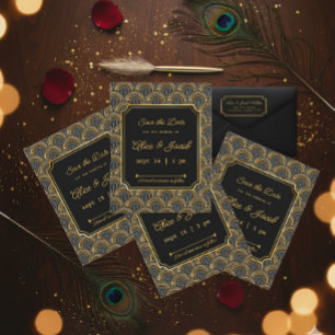 Art Deco Embroidered-Style Save the Date Wedding Invitation