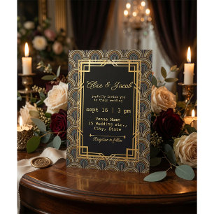 Art Deco Embroidered-Style Wedding Invitation