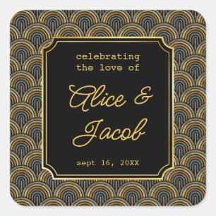 Art Deco Embroidered-Style Wedding Square Sticker