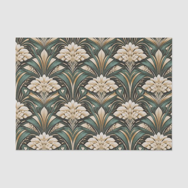 Art Deco Emerald Gilded Bloom Pattern Tissue Paper (Front)