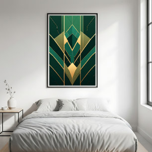 Art Deco Emerald Green and Gold Geometric Canvas Print