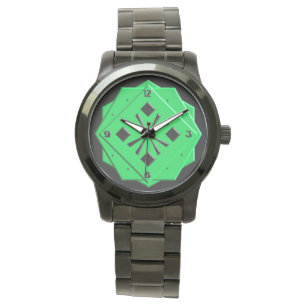 Art Deco emerald green geometric pattern Watch