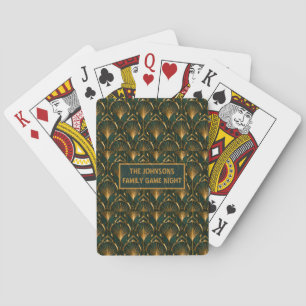Art Deco Emerald Green Gold Custom Family Playing  Cards