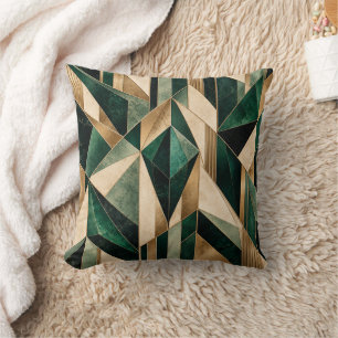 Art Deco Emerald Green Gold Geometric Throw Pillow