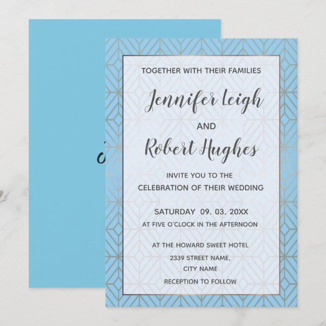 Art Déco en faire-part de mariage Turquoise et or (Devant / Derrière)