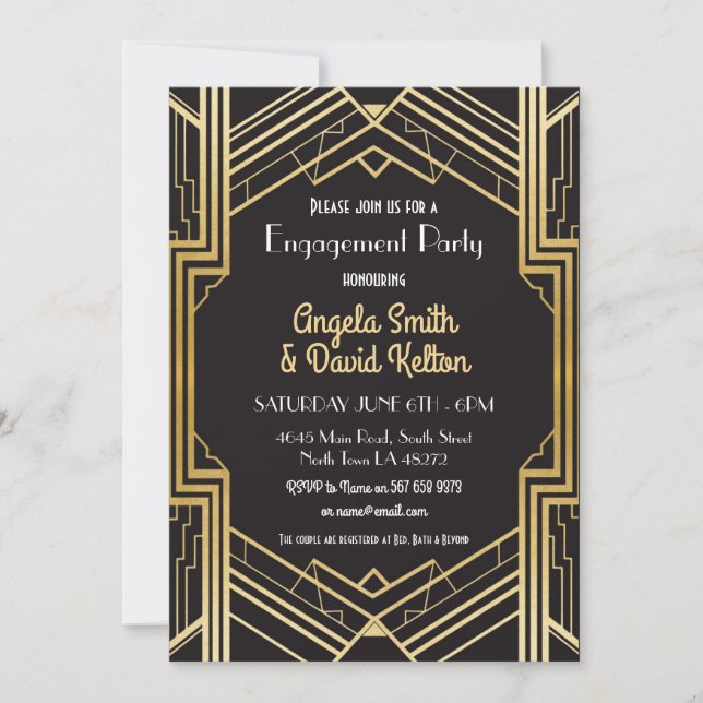 Art Deco Engagement Invitations Gatsby 1920's (Front)