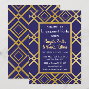 Art Deco Engagement Invitations Invites Navy Gold