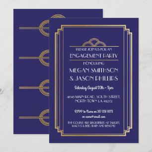 Art Deco Engagement Party Invite Navy Gold 1920's