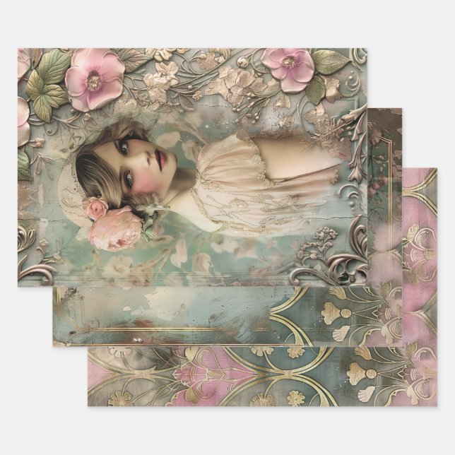 Art Deco Esthetics Heavy Weight Decoupage Wrapping Paper Sheet (Set)