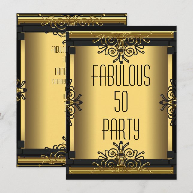 ART DECO Fabulous 50 50th Gatsby Birthday Party Invitation (Front/Back)