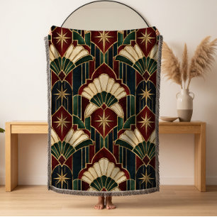 Art Deco Fan Christmas Woven Throw Blanket