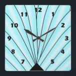 Art Deco Fan Design Blue Square Wall Clock<br><div class="desc">Wall clock art deco design that you can customise with any text of your choice. Should you require any help with customising then contact us through the link on this page. Art deco wall clock.</div>