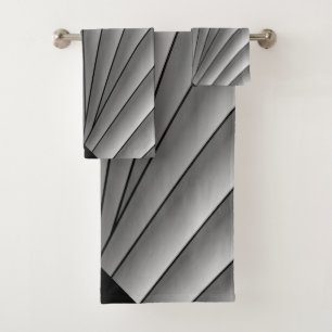 Art Deco Fan Design Grey Bath Towel Set