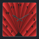 Art Deco Fan Design Red Square Wall Clock<br><div class="desc">Wall clock art deco design that you can customise with any text of your choice. Should you require any help with customising then contact us through the link on this page. Art deco wall clock.</div>