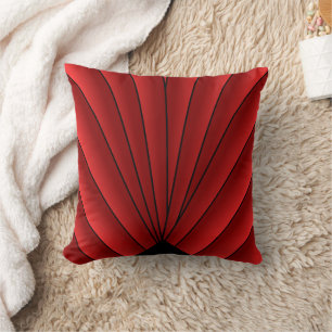 Art Deco Fan Design Red Throw Pillow