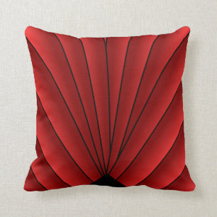 Art Deco Fan Design Red Throw Pillow