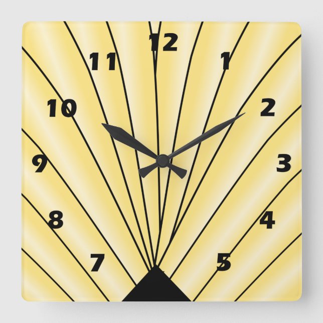 Art Deco Fan Design Yellow Square Wall Clock (Front)