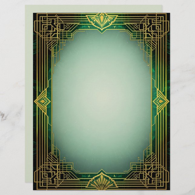 Art Deco Fan Frame on Green Stationery Paper (Front/Back)