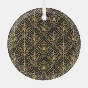 Art Deco Fan: Geometric Yellow Black Glass Ornament