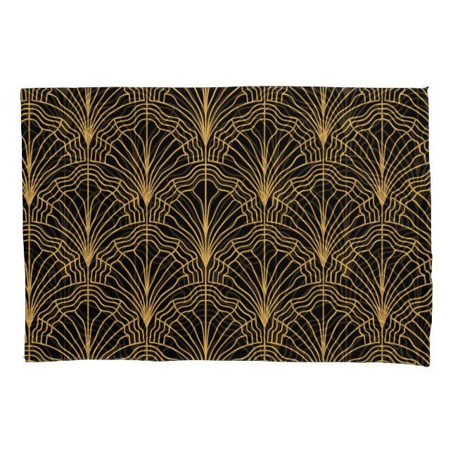 Art Deco Fan: Geometric Yellow Black Pillowcase (Front)