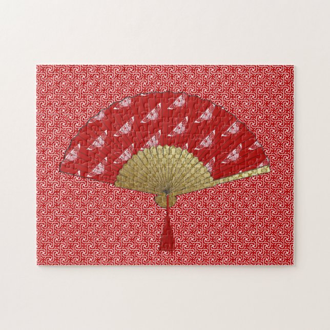 Art Deco Fan in a Butterfly Pattern, Deep Red Jigsaw Puzzle (Horizontal)