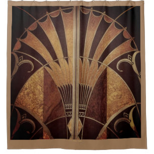 ART DECO FAN INLAID WOODWORK BROWN