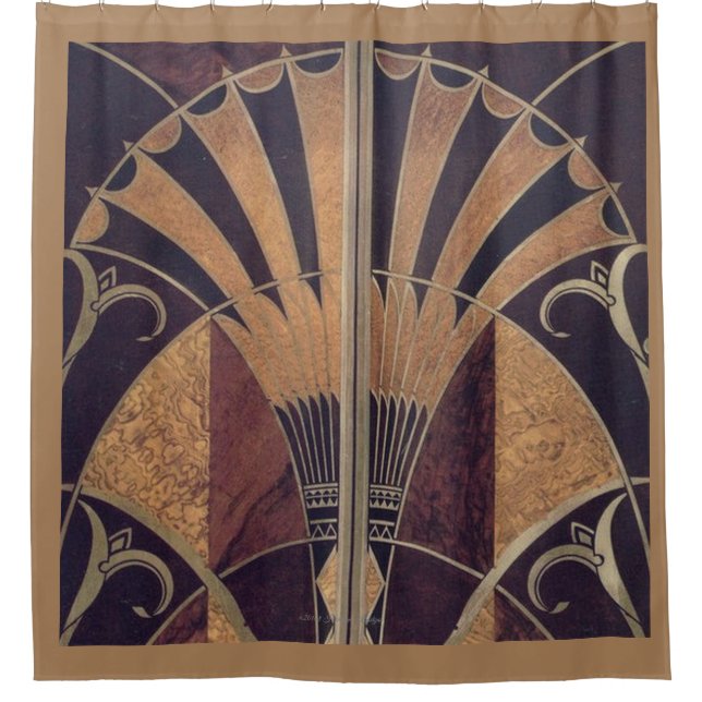 ART DECO FAN INLAID WOODWORK SHOWER CURTAIN (Front)