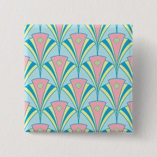 Art Deco Fan Miami Repeat Pattern 2 Inch Square Button