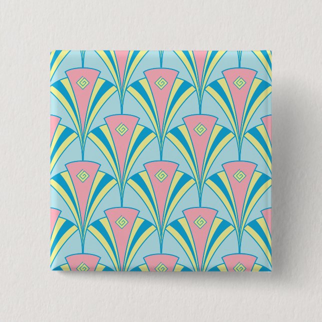 Art Deco Fan Miami Repeat Pattern 2 Inch Square Button (Front)