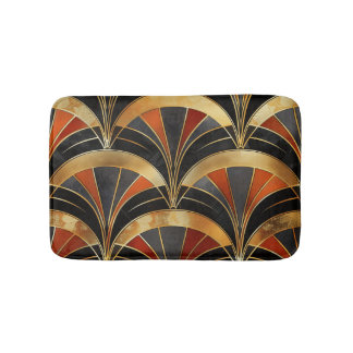 Art Deco Fan Motif Black, Gold & Deep Red Bath Mat