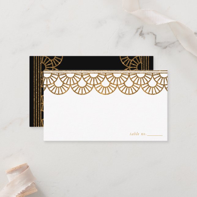 Art Deco Fan Motif Wedding Place Card (Front/Back In Situ)
