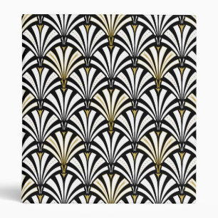 Art Deco fan pattern - black and white Binder
