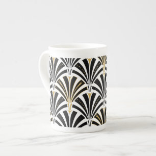Art Deco fan pattern - black and white Bone China Mug
