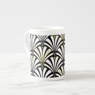 Art Deco fan pattern - black and white Bone China Mug