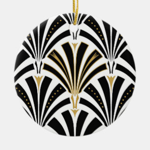 Art Deco fan pattern - black and white Ceramic Ornament