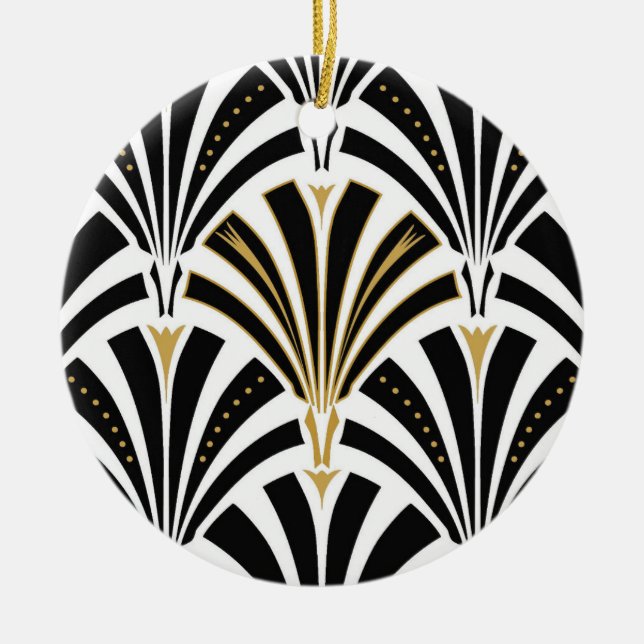 Art Deco fan pattern - black and white Ceramic Ornament (Front)