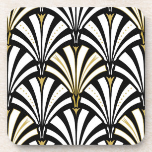 Art Deco fan pattern - black and white Coaster