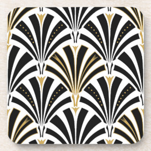 Art Deco fan pattern - black and white Coaster
