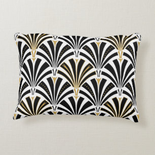 Art Deco fan pattern - black and white Decorative Pillow